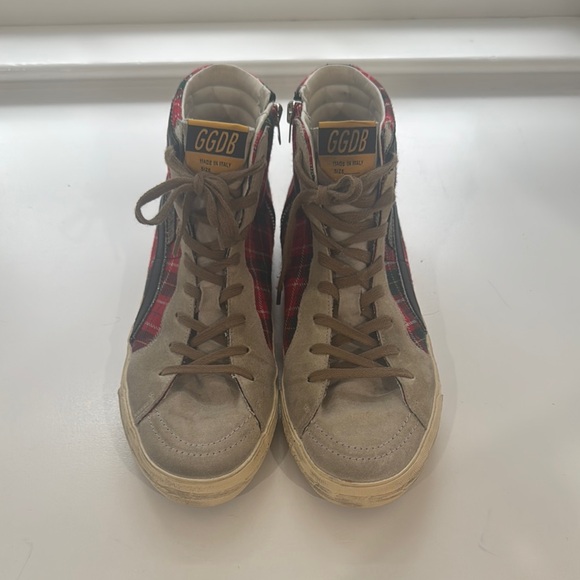 Golden Goose Plaid High-Top Sneakers with Brown Laces - Picture 2 of 3